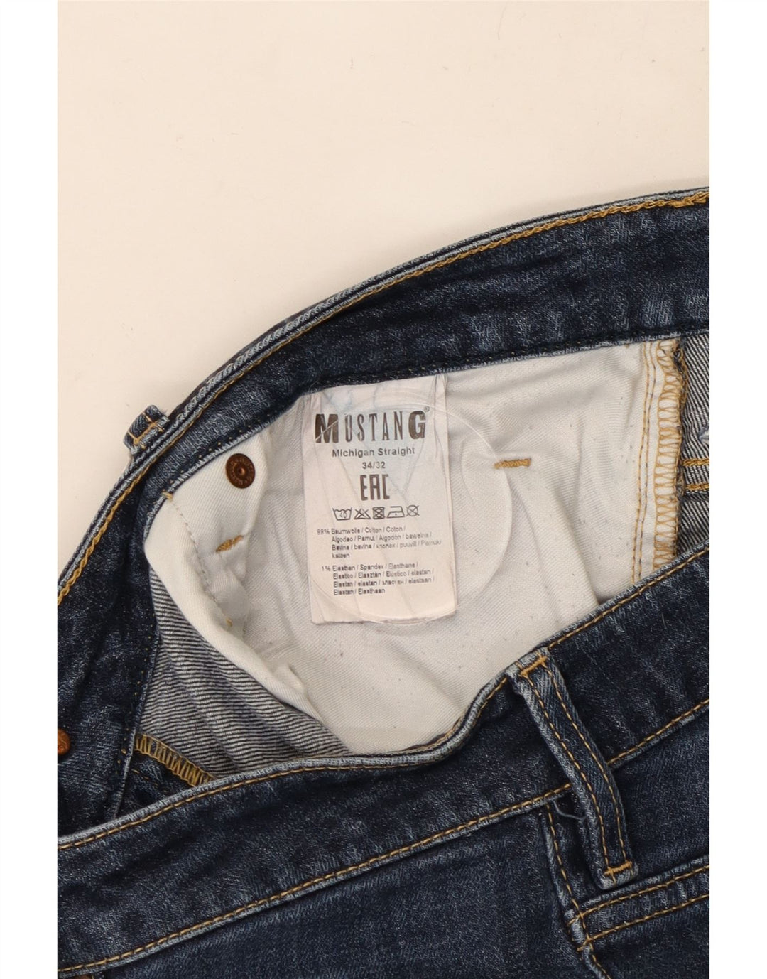 MUSTANG Herren Straight Jeans W34 L30 Marineblaue Baumwolle