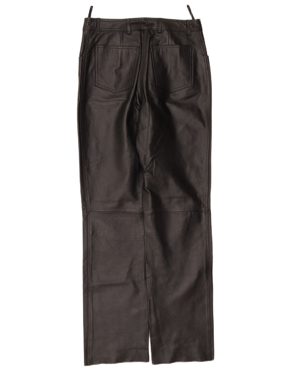 Vintage Damen gerade Lederhose UK 16 große W34 L33 schwarzes Leder