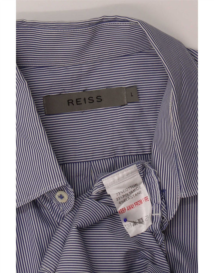 Reiss Herren-Hemd, groß, marineblau, Nadelstreifen-Baumwolle