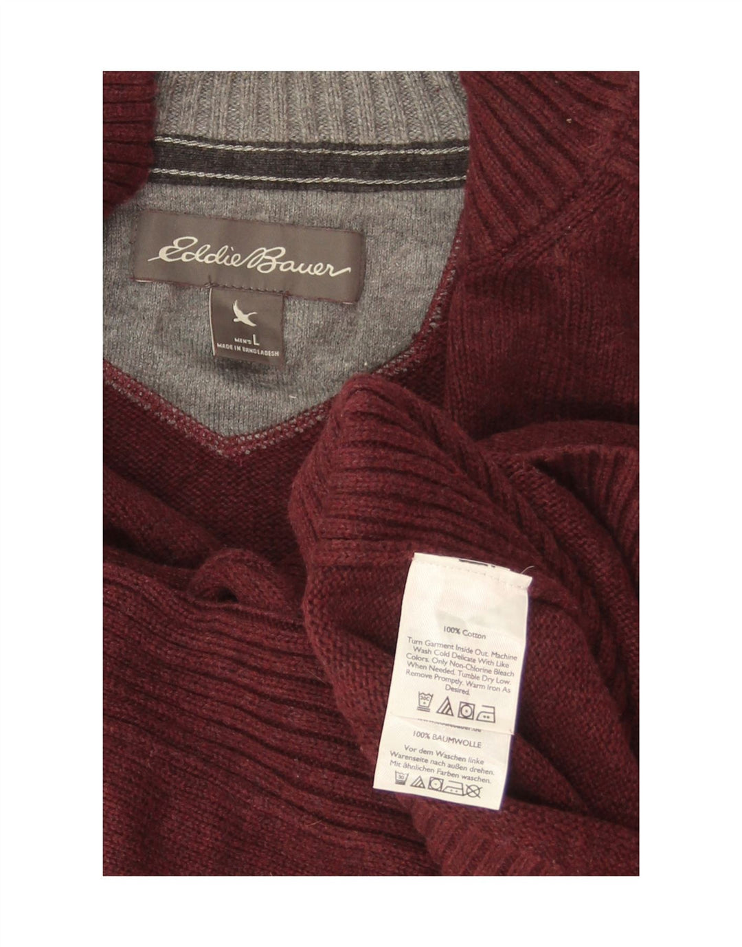 EDDIE BAUER Mens Zip Neck Jumper Sweater Large Maroon Cotton Vintage Eddie Bauer and Second-Hand Eddie Bauer from Messina Hembry 