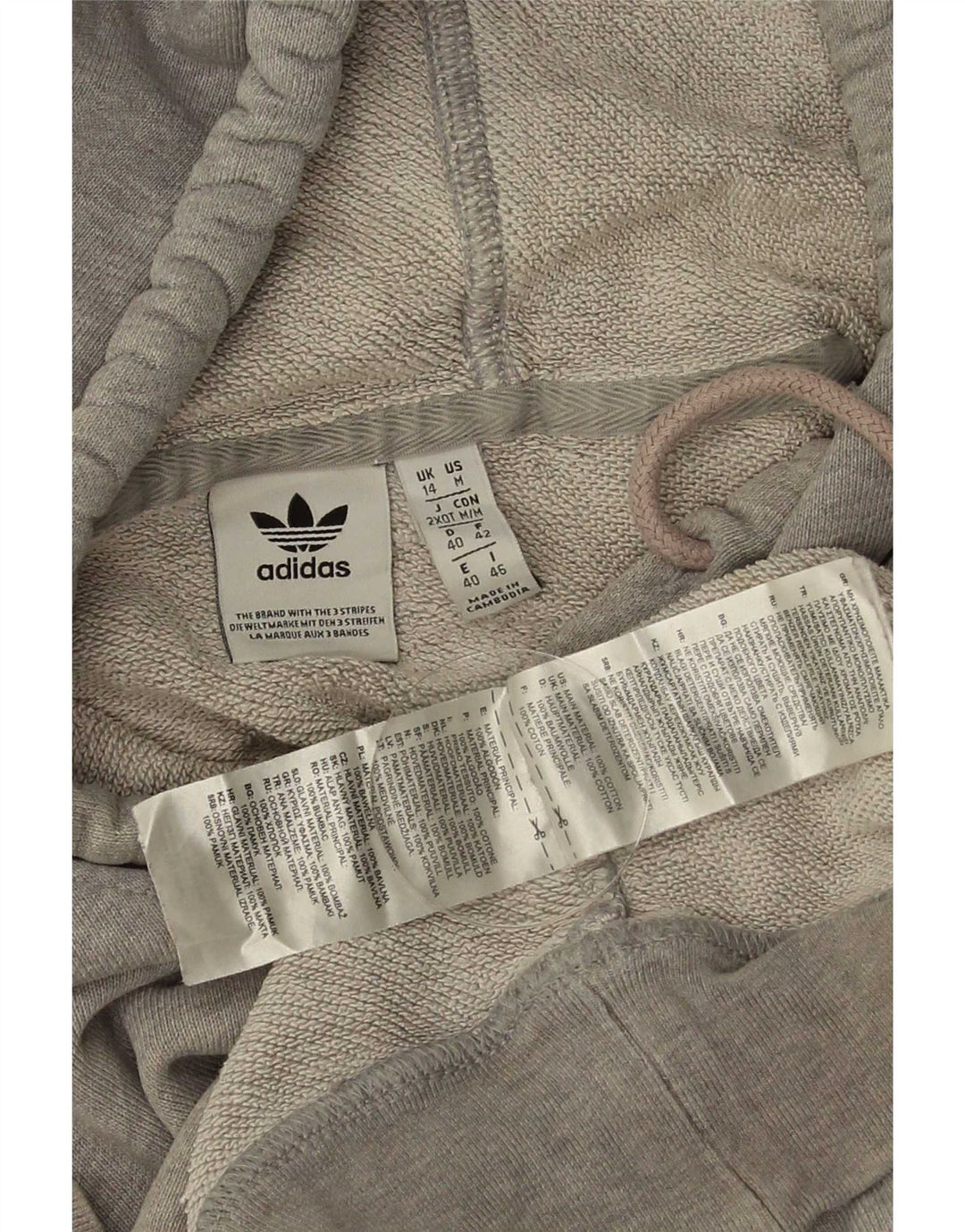 Adidas Damen Übergroßer Kapuzenpullover UK 14 Mittelgraue Baumwolle