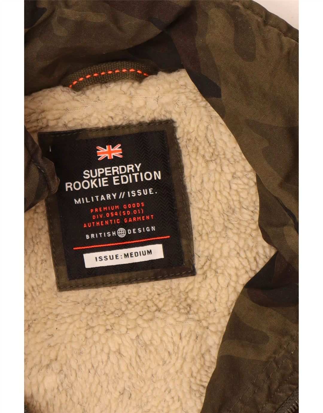 Superdry Herren-Militärjacke mit Kapuze, UK 38, mittlere Khaki-Tarnung, Baumwolle