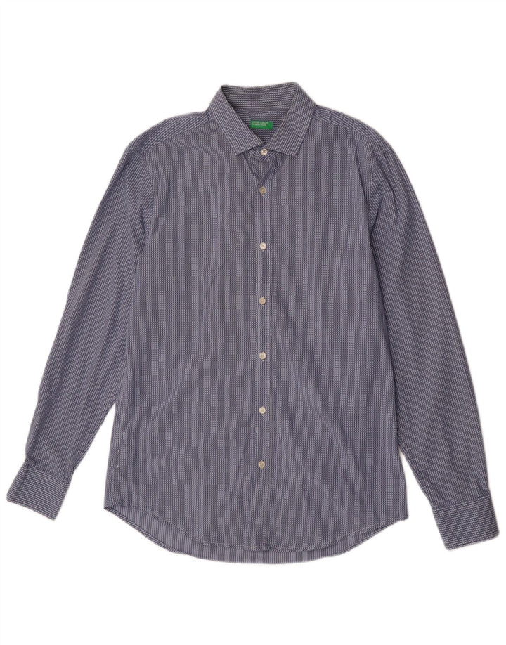 Benetton Herrenhemd, groß, blau gestreift, Baumwolle