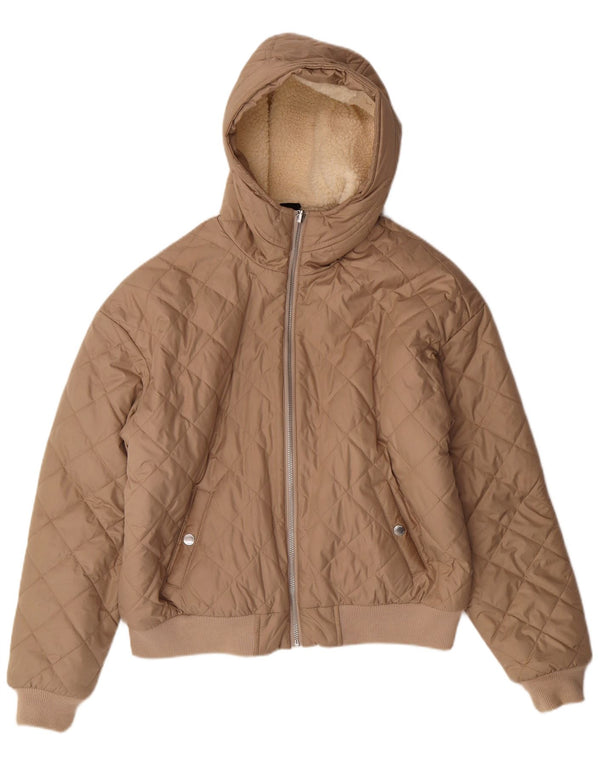 HOLLISTER Damen Steppjacke mit Kapuze UK 10 Small Beige Polyester
