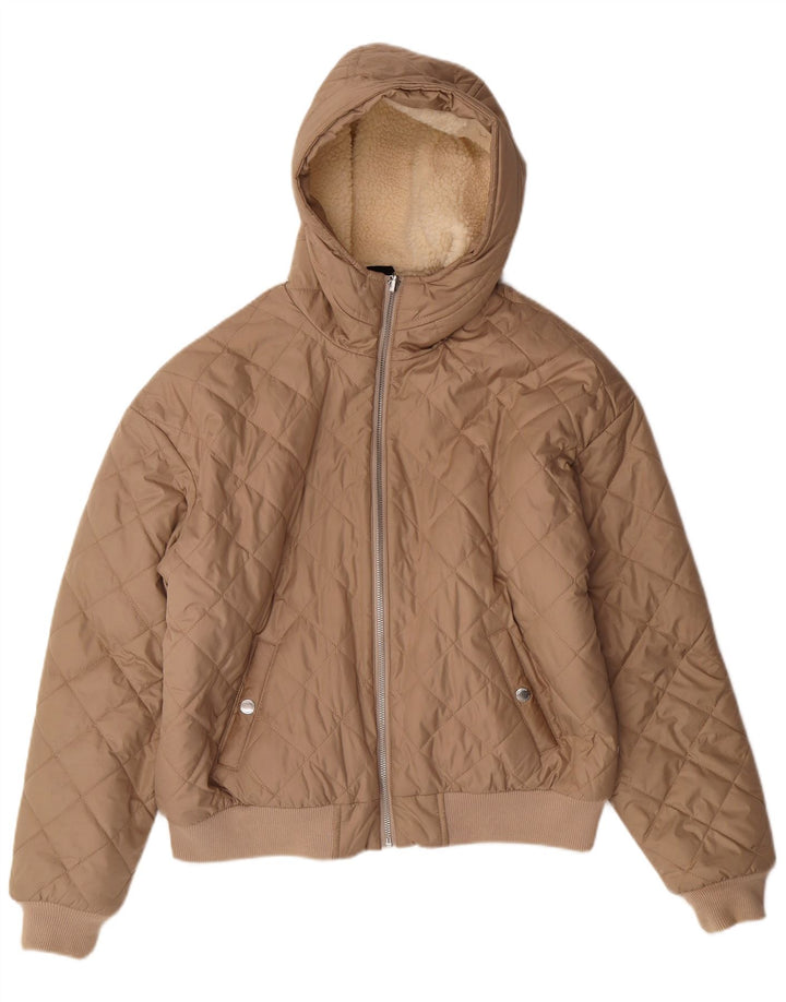 HOLLISTER Damen Steppjacke mit Kapuze UK 10 Small Beige Polyester