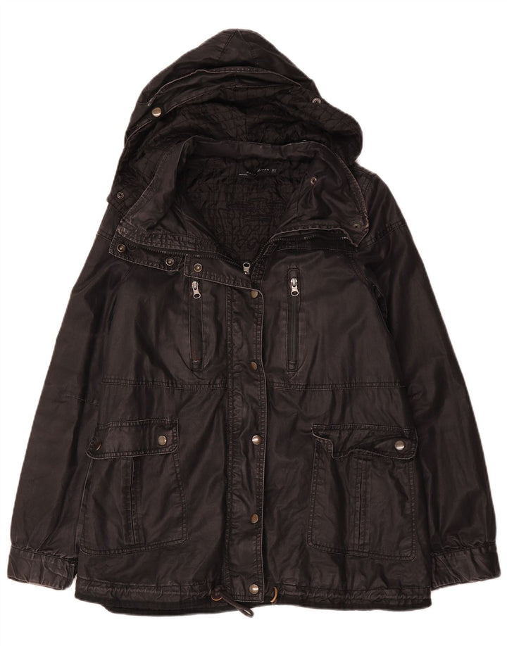 Zara Damen-Jacke aus gewachster Baumwolle mit Kapuze, UK 14, mittelschwarz