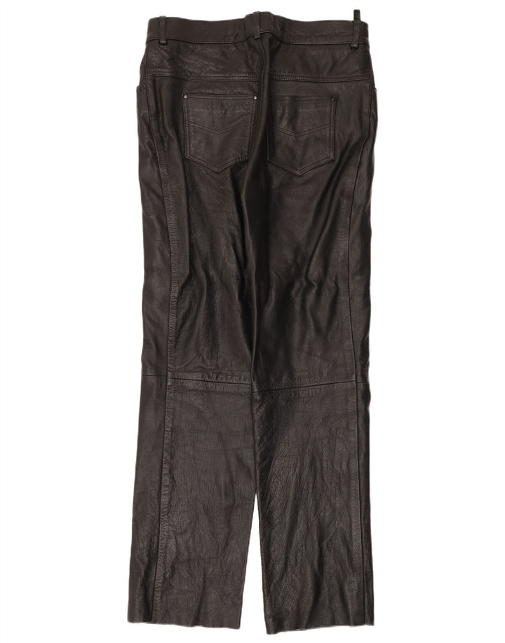 Vintage Herren gerade Lederhose W38 L34 Schwarz