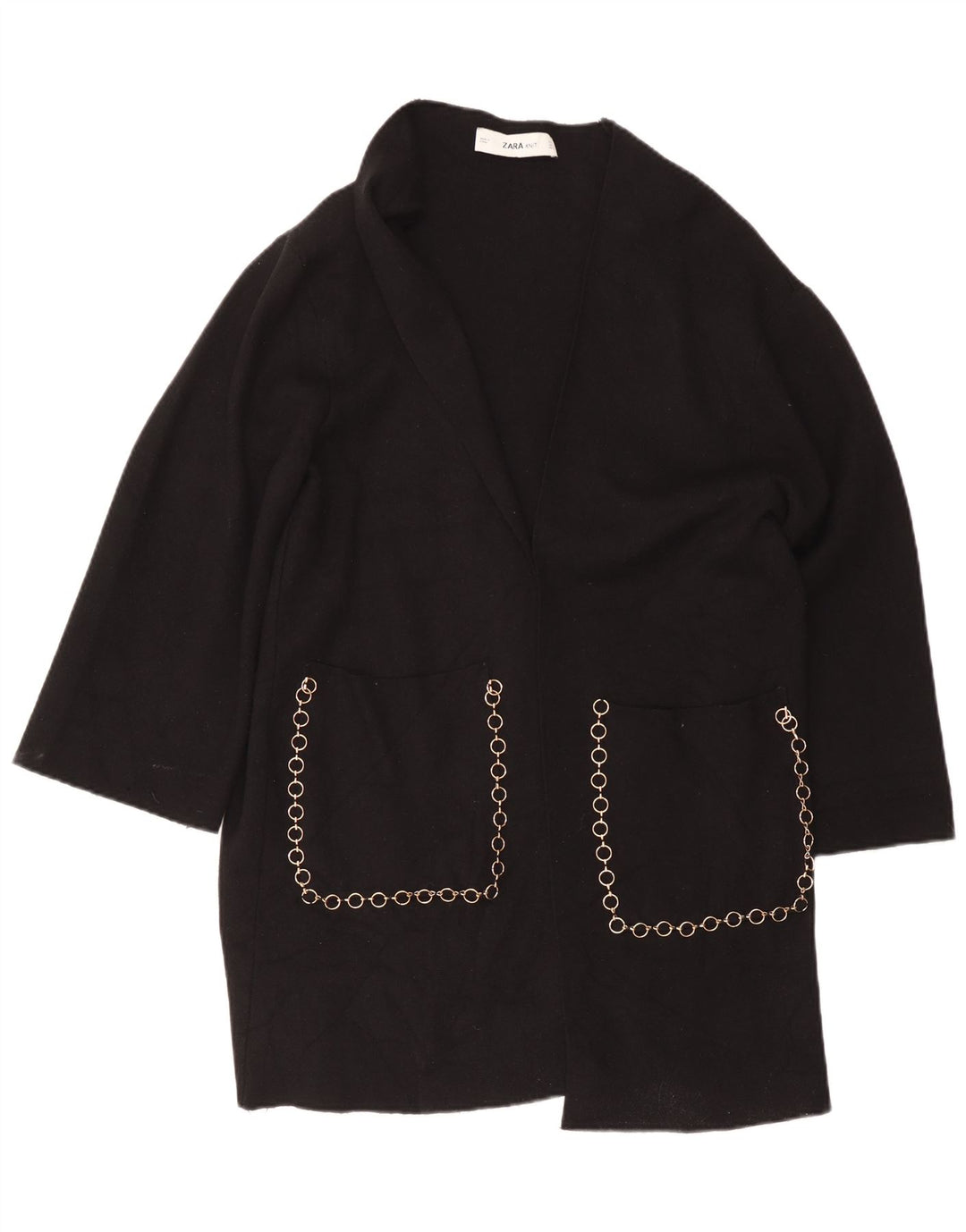 Zara Damen Longline Open Cardigan Pullover UK 16 Large Schwarz