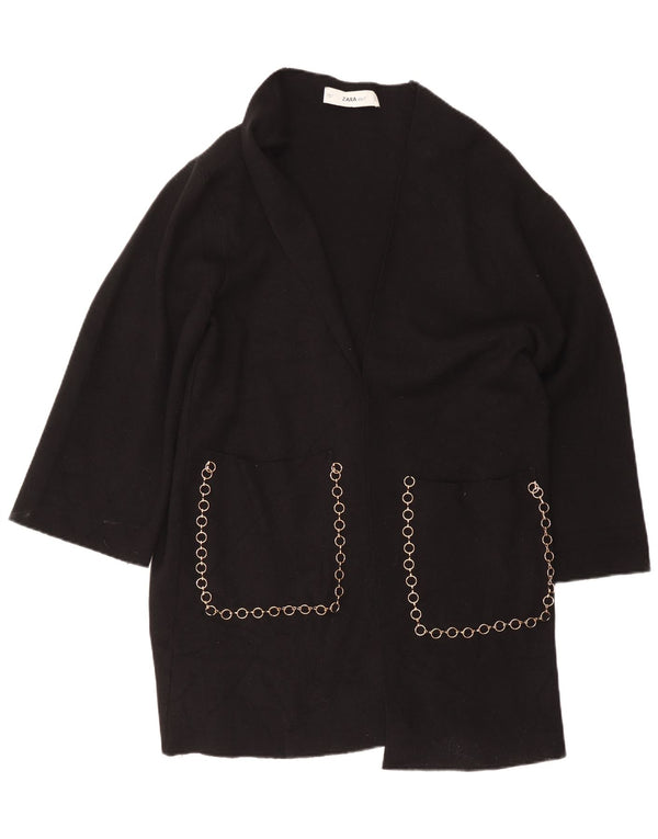 Zara Damen Longline Open Cardigan Pullover UK 16 Large Schwarz