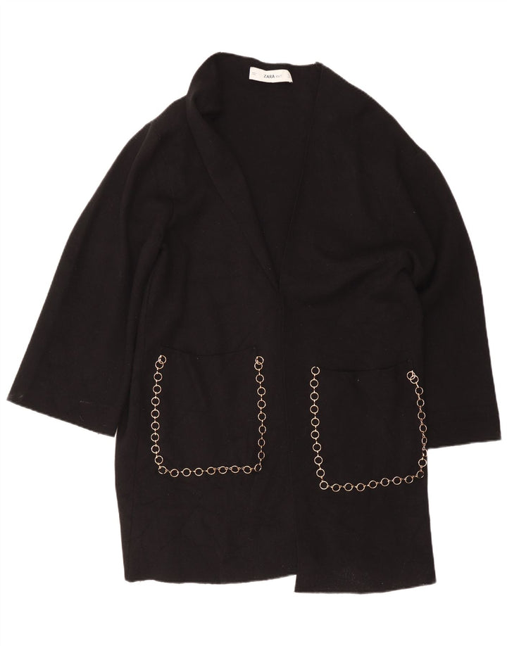 Zara Damen Longline Open Cardigan Pullover UK 16 Large Schwarz