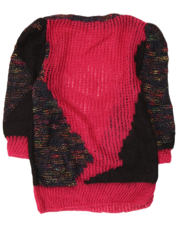 Vintage Damen Pullover mit U-Boot-Ausschnitt, UK 14, Mittelrosa, Farbblock