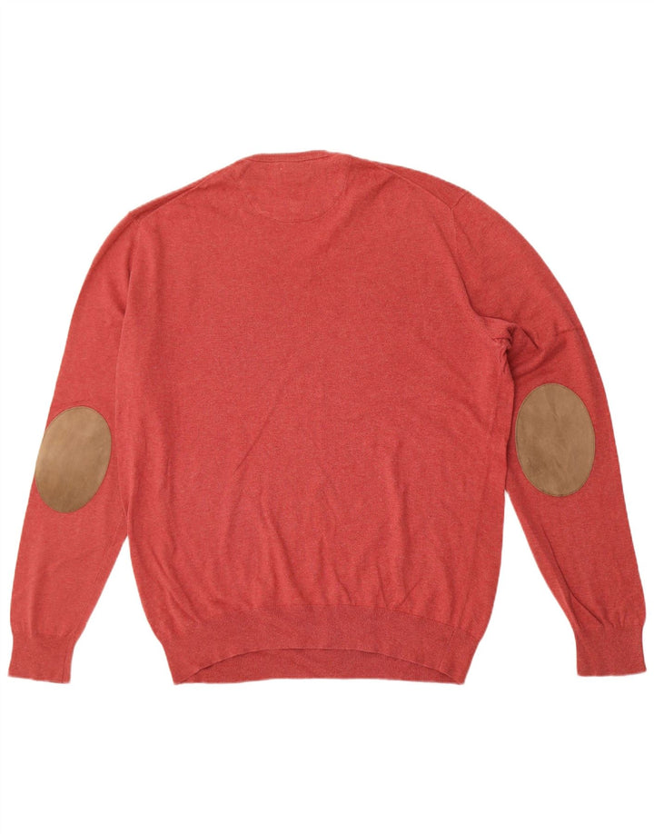 Massimo Dutti Herren-Pullover mit V-Ausschnitt, XL, rote Baumwolle