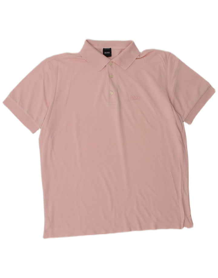 HUGO BOSS Mens Polo Shirt Medium Pink Cotton