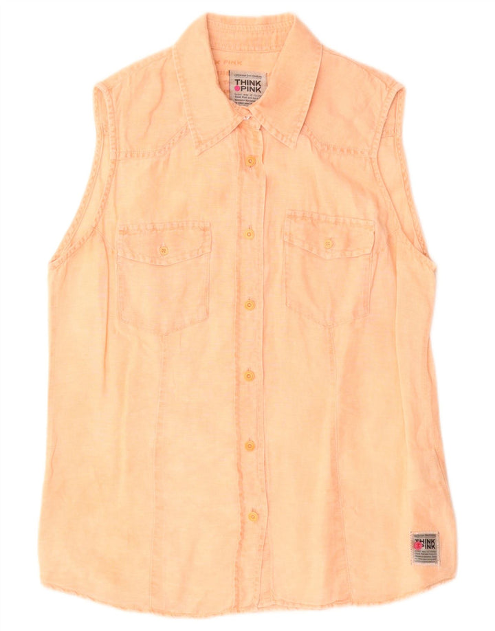 Think Pink Damen ärmelloses Hemd UK 12 Mittelorange Baumwolle