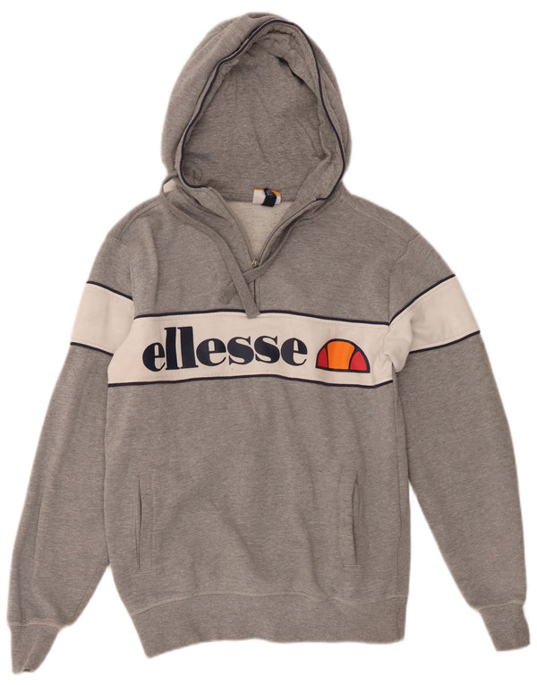 Ellesse Womens Graphic Zip Neck Hoodie Pullover UK 10 Small Grau Farbblock