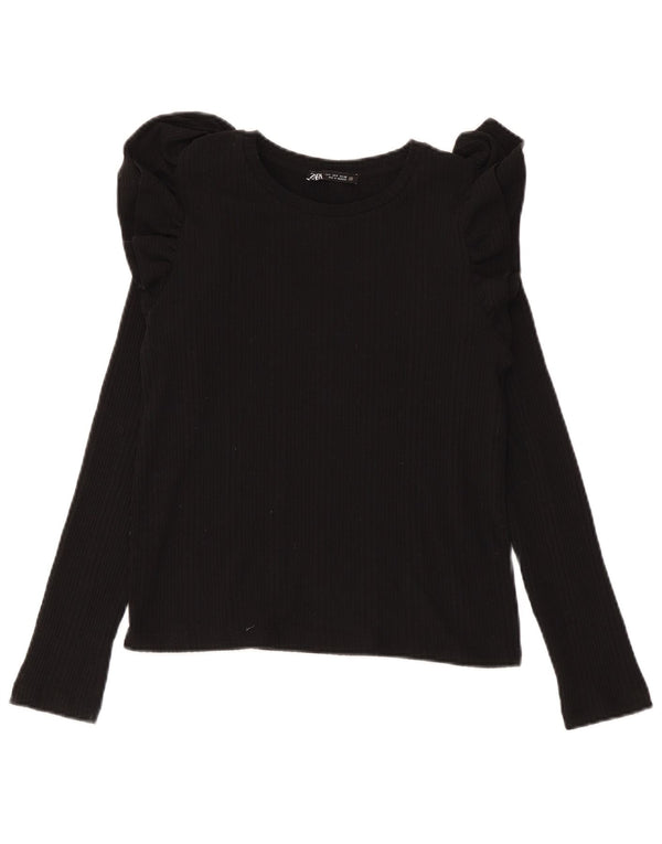 Zara Damen Top Langarm UK 10 Small Schwarz Baumwolle