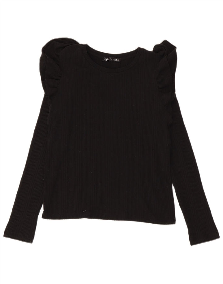 Zara Damen Top Langarm UK 10 Small Schwarz Baumwolle