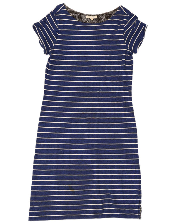 White Stuff Damen T-Shirt-Kleid UK 12 Mittelblau gestreifte Baumwolle
