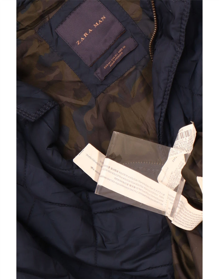 Zara Herren Steppjacke UK 38 Medium Marineblau Polyester