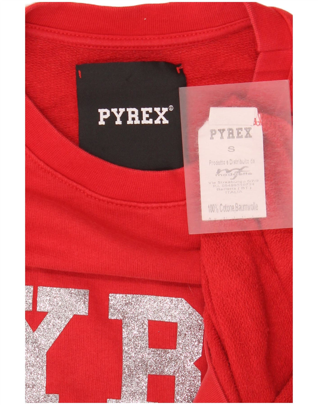 Pyrex Womens Graphic Oversized Sweatshirt Pullover UK 10 Small Rote Baumwolle