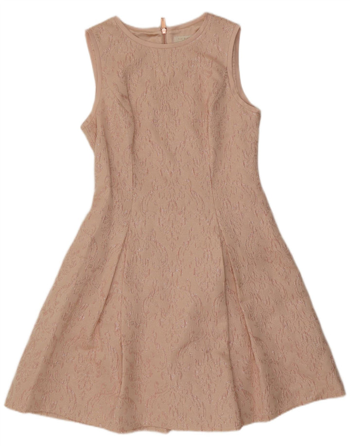 TED BAKER Womens Sleeveless A-Line Dress Size 3 Medium Beige Paisley