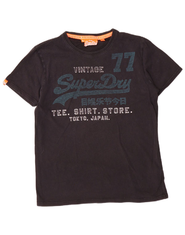 Superdry Herren-T-Shirt mit Grafik, Größe L, aus schwarzer Baumwolle