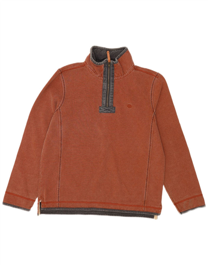 Fat Face Herren-Sweatshirt mit Reißverschluss am Hals, mittelbraune Baumwolle