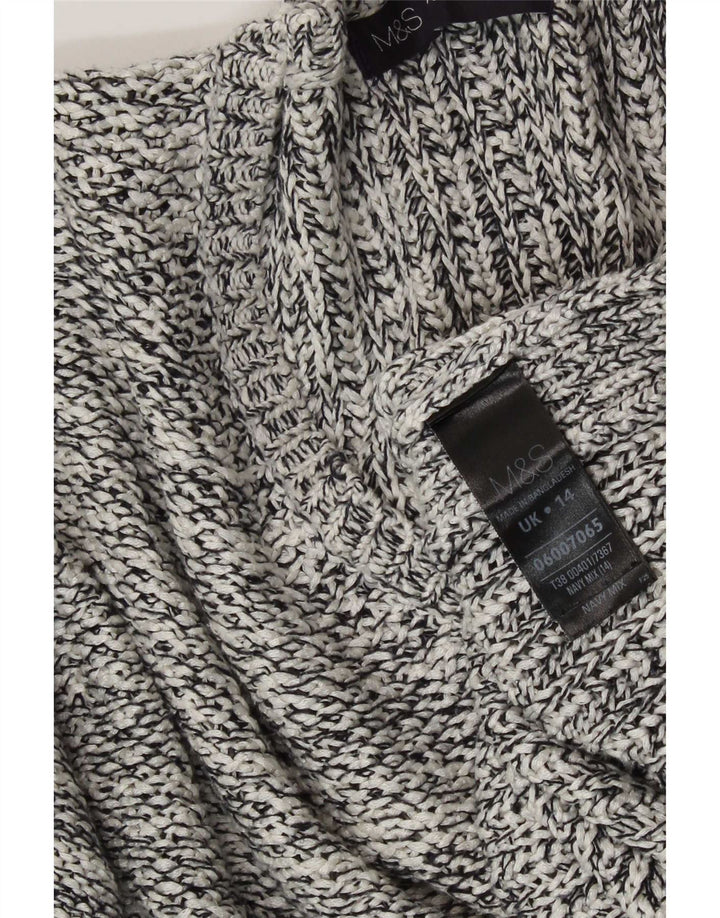 Marks & Spencer Damen-Pullover mit V-Ausschnitt, UK 14, mittleres Marineblau meliert