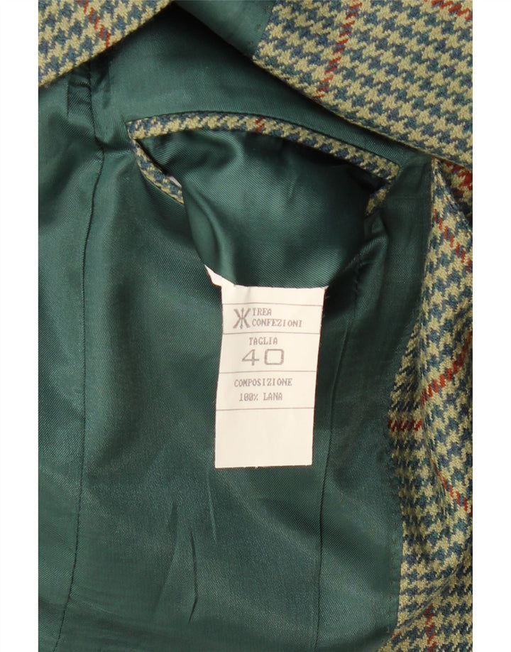 VINTAGE Womens 2 Button Blazer Jacket IT 40 Small Green Houndstooth Wool
