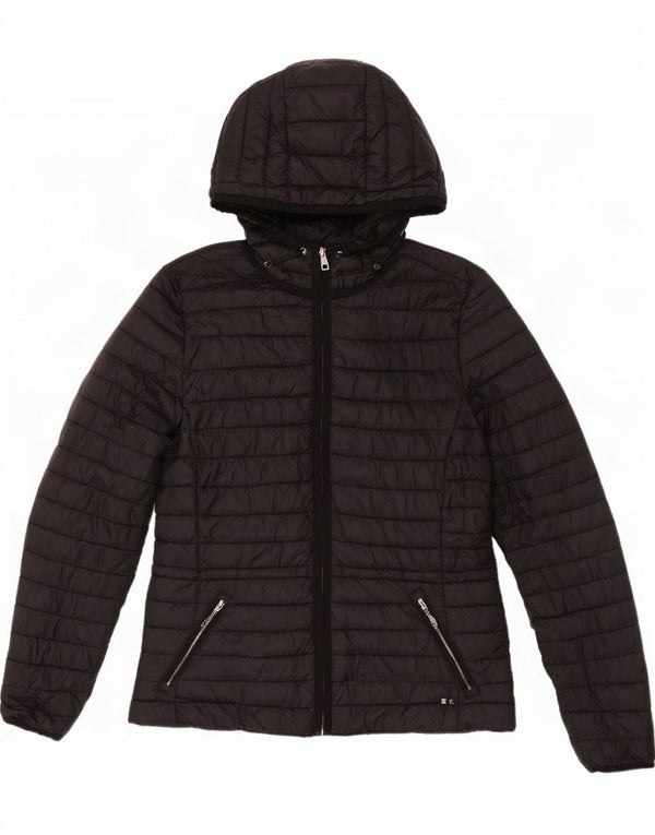 Massimo Dutti Wattierte Damenjacke mit Kapuze, UK 12, Mittelschwarzes Nylon