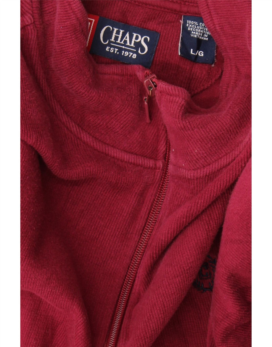CHAPS Mens Zip Neck Top Long Sleeve Large Burgundy Cotton Vintage Chaps and Second-Hand Chaps from Messina Hembry 