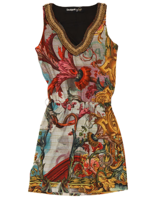 Desigual Damen Ärmelloses Basic-Kleid UK 10 Kleines mehrfarbiges Blumenmuster