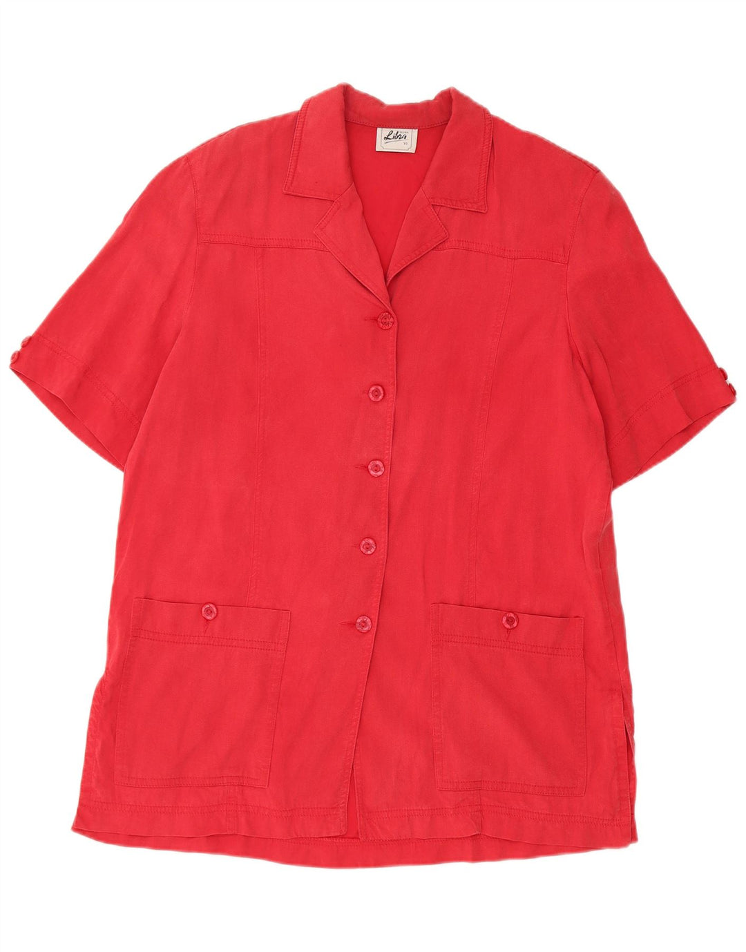 Vintage Damen 5-Knopf-Kurzarm-Blazerjacke UK 14 Großes rotes Tencel