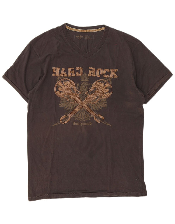 Hard Rock Cafe Herren Hollywood Graphic T-Shirt Top aus mittelgrauer Baumwolle