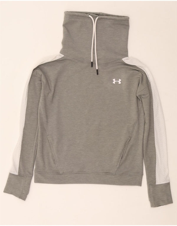 UNDER ARMOUR Damen Crop Loose Fit Kapuzenpullover UK 6 XS Grauer Farbblock