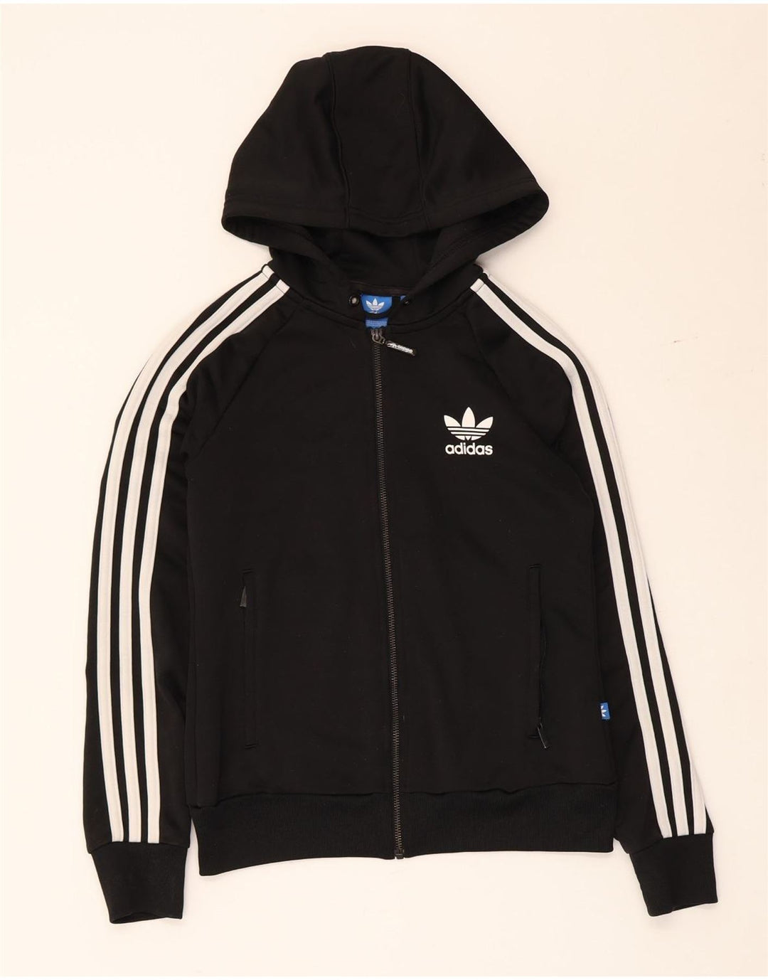 Adidas Mädchen-Kapuzenpullover mit Reißverschluss, 7–8 Jahre, schwarzes Polyester