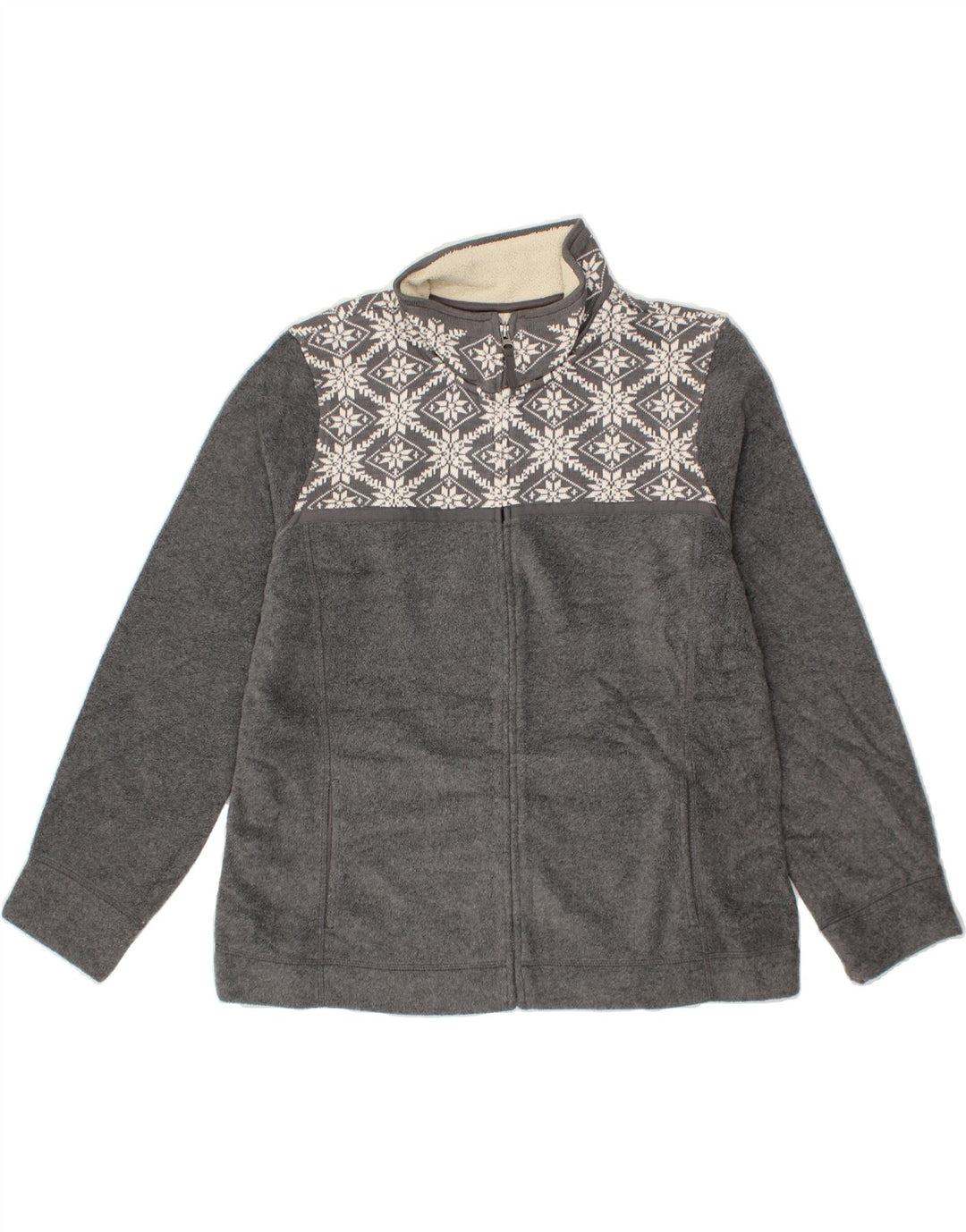 L.L.BEAN Womens Fleece Jacket UK 18 XL Grey Fair Isle Polyester Vintage L.L.Bean and Second-Hand L.L.Bean from Messina Hembry 