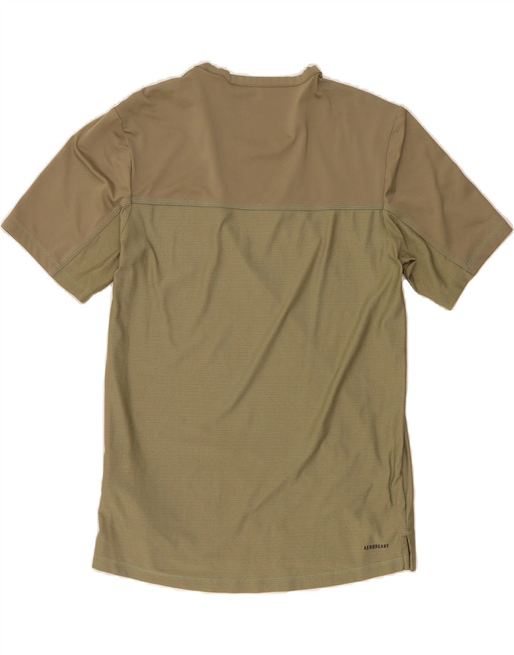 ADIDAS Mens Aeroready Graphic T-Shirt Top Small Khaki Polyester Vintage Adidas and Second-Hand Adidas from Messina Hembry 