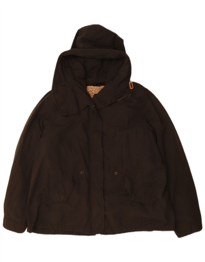 Zara Damen Kapuzen-Sherpa-Jacke UK 14 Mittel Khaki Polyester