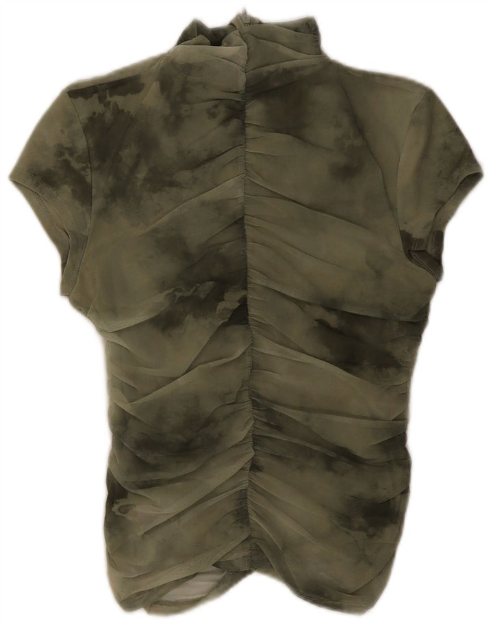 Zara Damen Blusenoberteil UK 12 Mittelgrünes Batik-Polyester