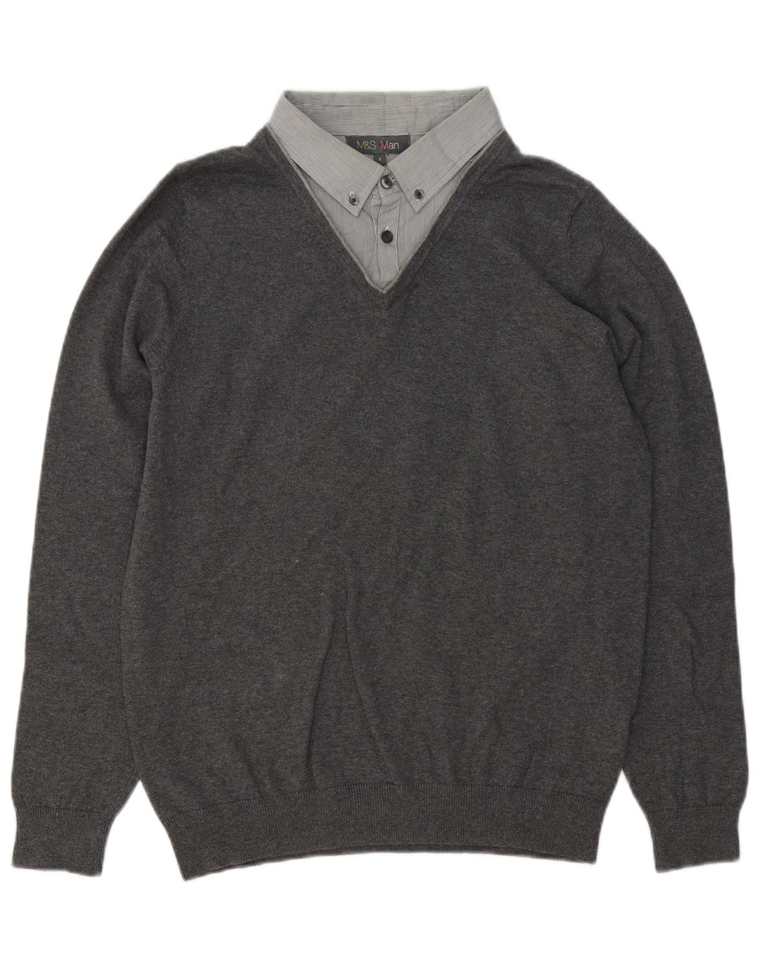 Marks & Spencer Herren-Pullover mit Rollkragen, Größe S, graue Baumwolle