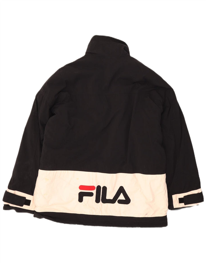 Fila Herren Graphic Wattierte Jacke UK 38 Mittelschwarzes Colourblock-Nylon