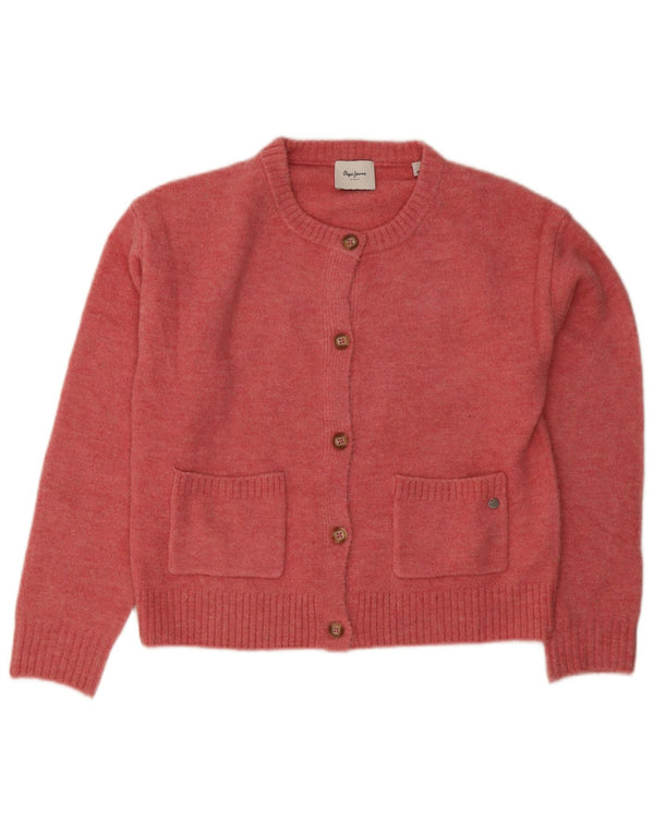 PEPE Jeans Damen Crop Cardigan Pullover UK 14 Mittelrosa