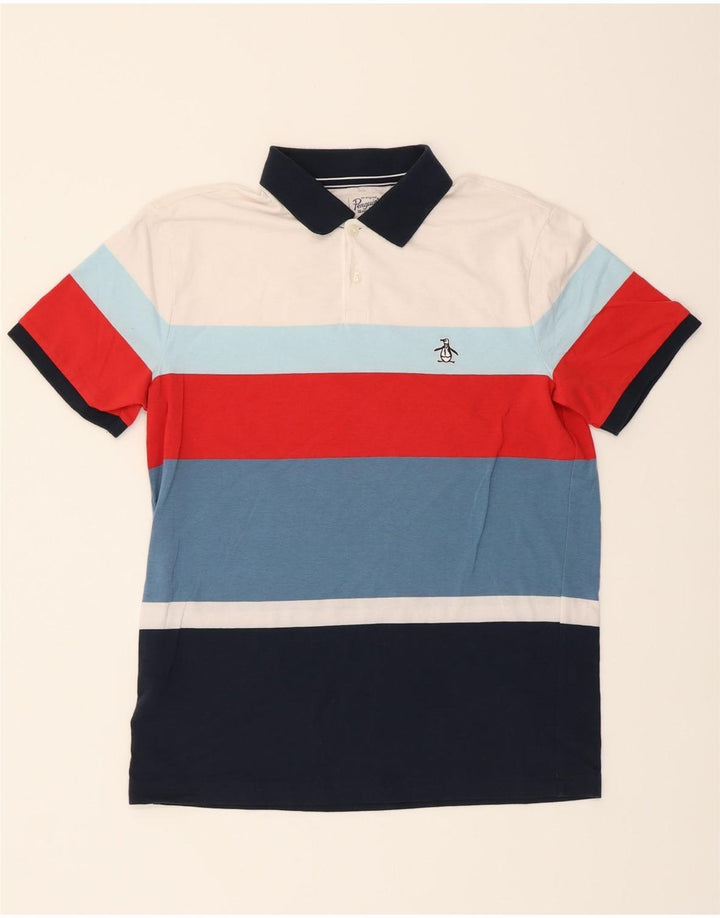PENGUIN Mens Polo Shirt Small Multicoloured Striped Cotton Vintage Penguin and Second-Hand Penguin from Messina Hembry 