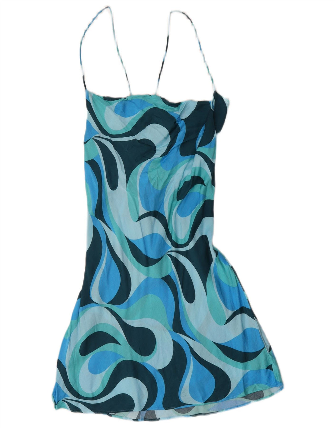 Zara Damen-Sommerkleid mit abstraktem Muster, Gr. 44, groß, blaue Farbblock-Viskose