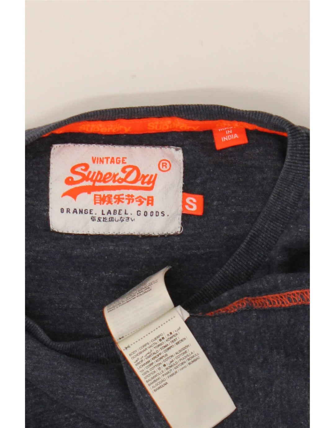 Superdry Herren-Oberteil mit langen Ärmeln, klein, marineblau gesprenkelte Baumwolle