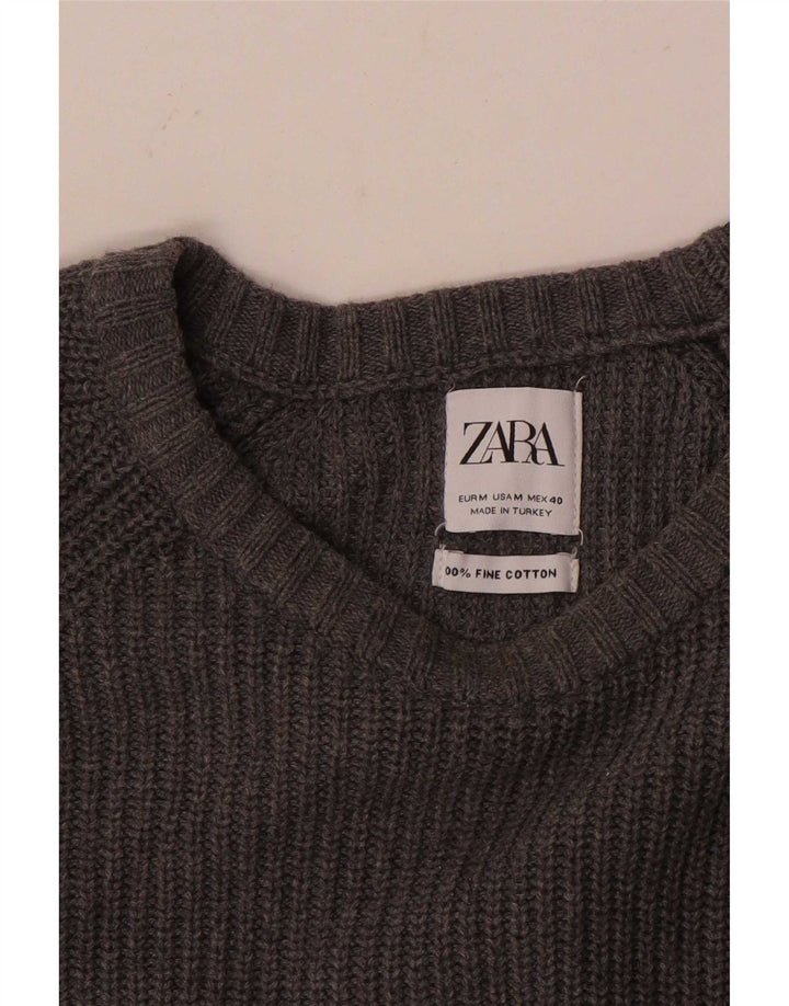 Zara Herren-Pullover mit U-Boot-Ausschnitt, mittelgraue Baumwolle
