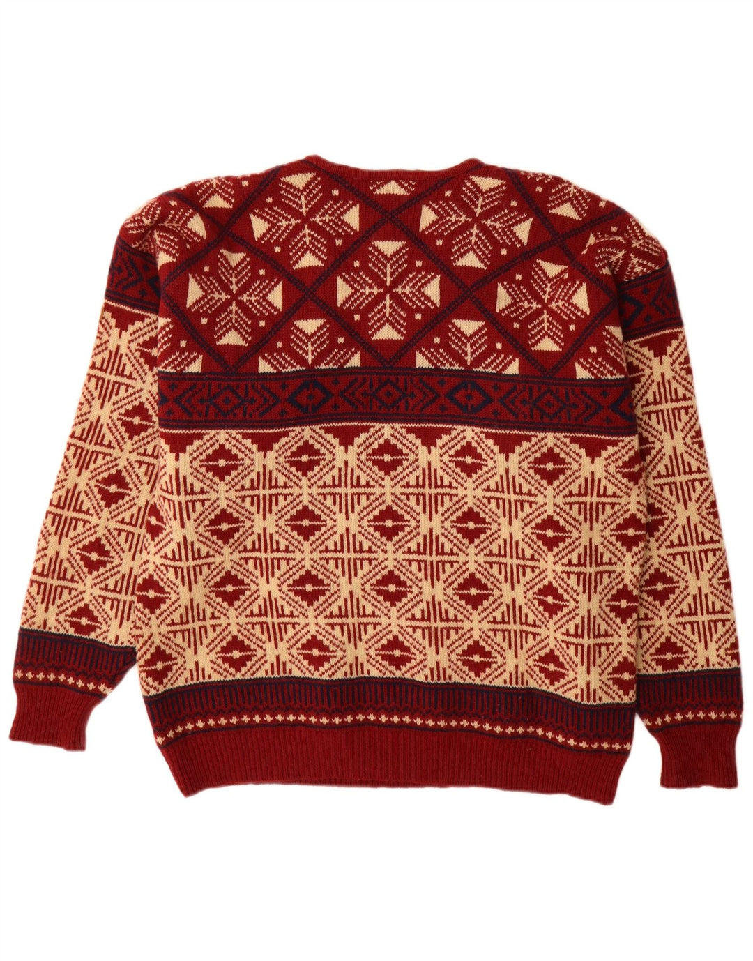 Sondre Herren-Pullover mit Rundhalsausschnitt, groß, rote Fair-Isle-Wolle