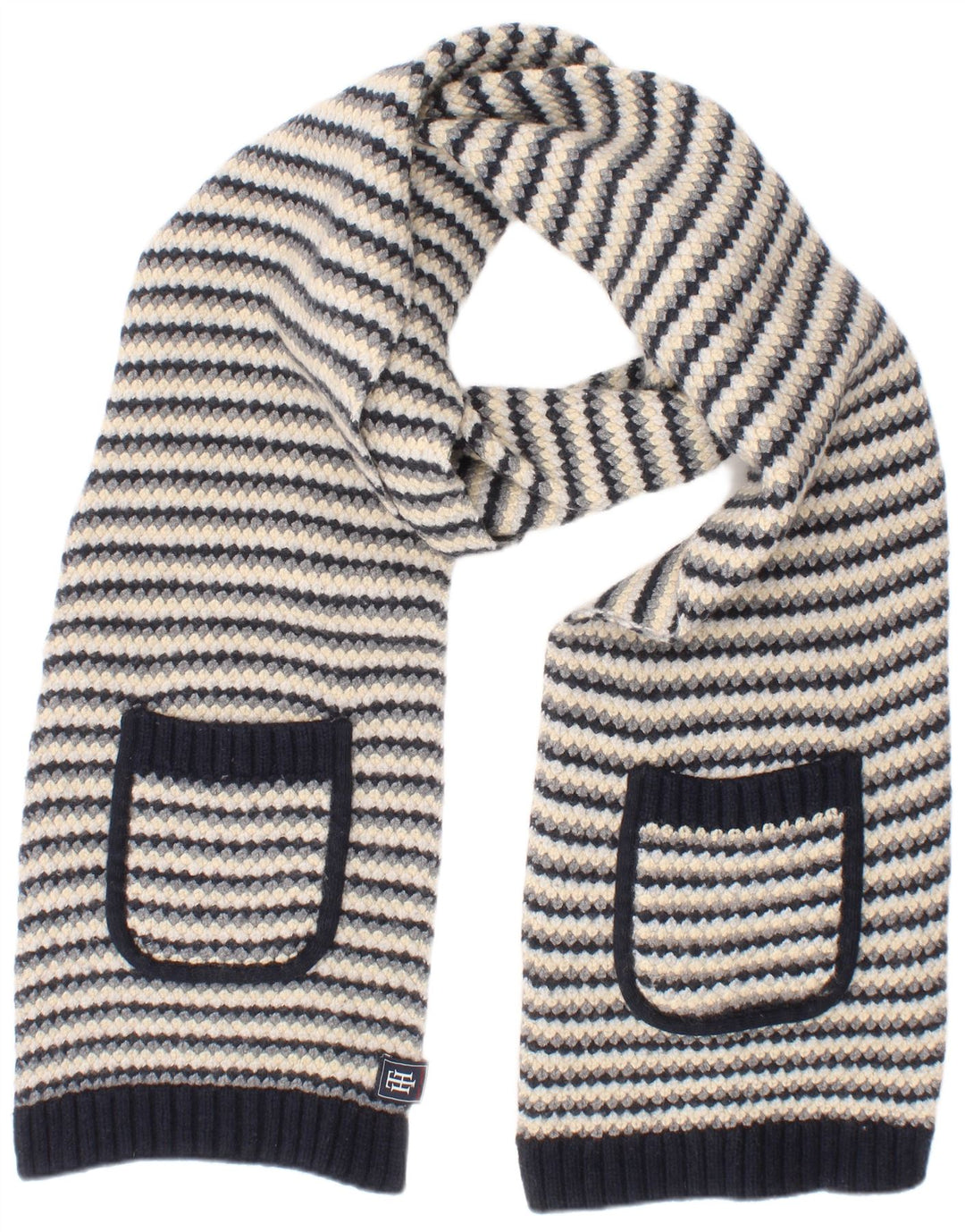 Tommy Hilfiger Damen-Strick-Rechteckschal, Einheitsgröße, marineblau gestreifte Wolle