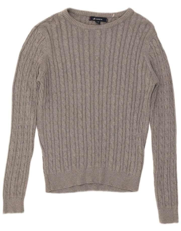 KANGOL Womens Crew Neck Jumper Sweater UK 14 Large  Grey Cotton